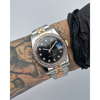 Custom Seiko Mod • Black Double Diamond 2-Tone Rose Gold Datejust • 36mm